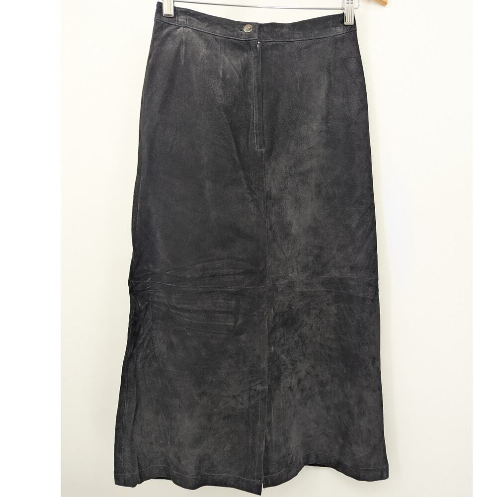 Eagles Eye Vintage Suede Leather Skirt Size 6 Black Midi Pencil Straight 90s